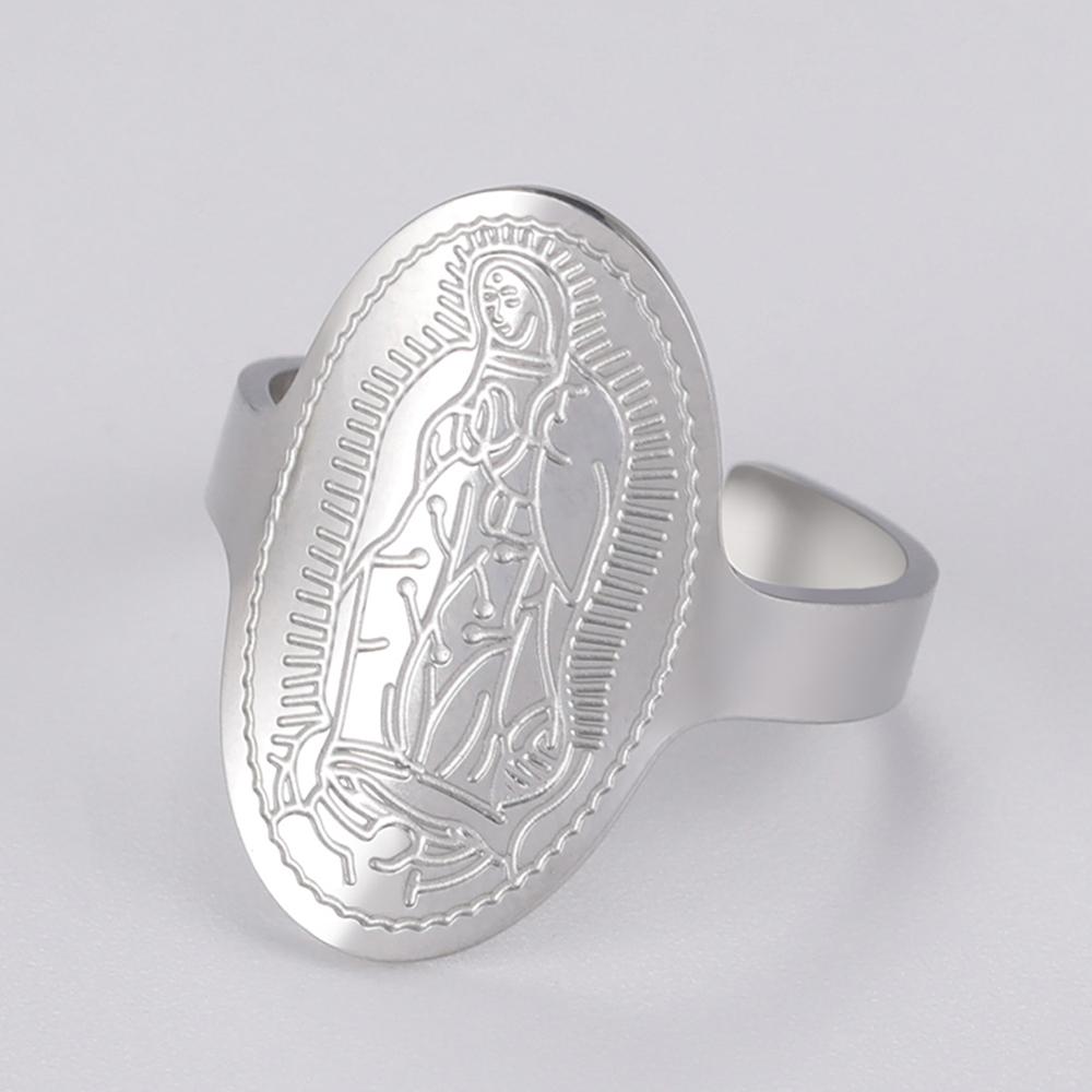 Dawapara Virgin Mary Ring Adjustable Holy Mother Mary Christian Gifts Blessing Protection Religious Ring Stainless Steel Jewelry