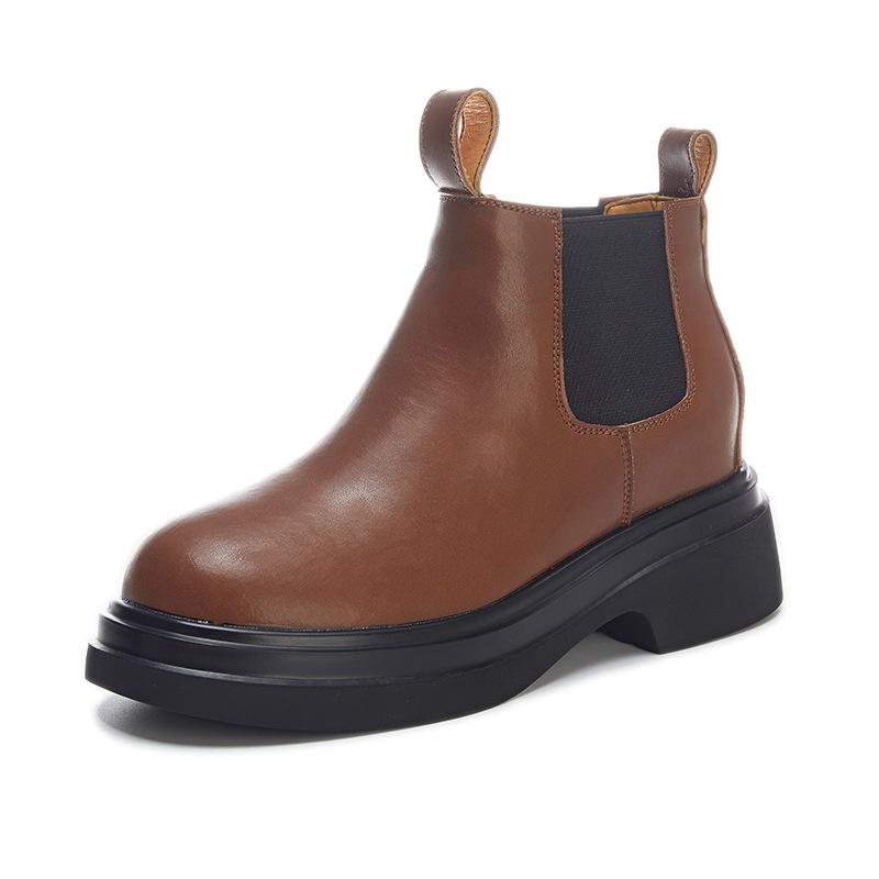 Leather Martin boots, women's trend, the same thick-soled heightening foot cigarette boots, autumn and winter breathable and comfortable Chelsea boots