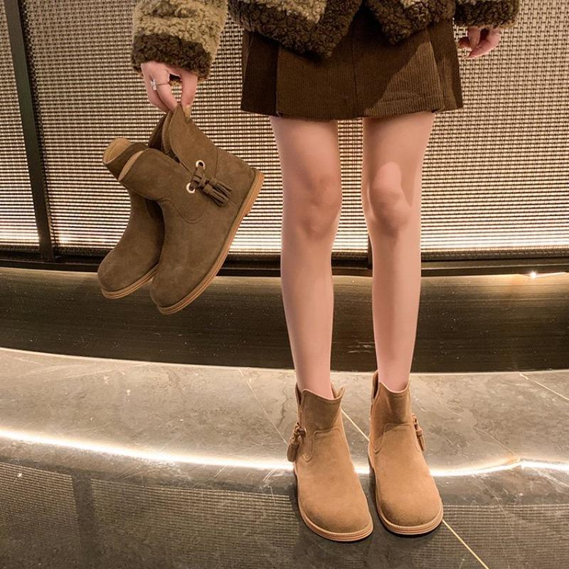 Autumn Winter Short-tube Women Tassel Ankle Boots Outdoor Slip-on Non-slip Casual Boots Women's Shoes Fashion Flat Femmes Boots