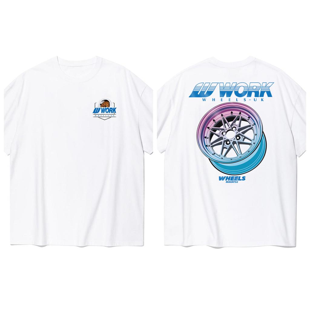 Summer New WORK Wheel Hub Modified Car Style Graphic Print Fashionable Casual Highquality Breathable Mens Roundneck Tshirt