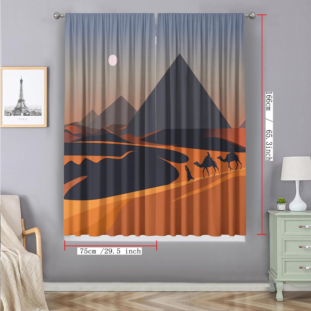 2PC Home Decoration Curtains, Desert Background With Pole Pocket Curtains, Kitchen, Coffee Shop, Living Room, Balcony, Garden