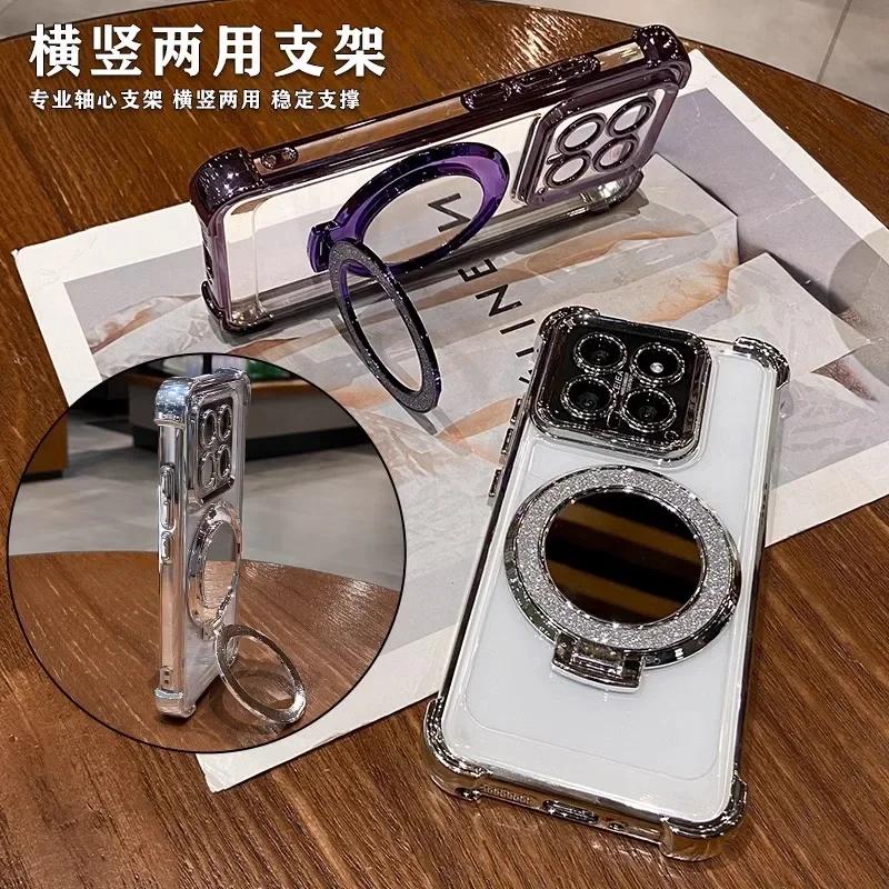 14T Pro Glitter Speil Magnetisk Støtteholder Deksel For Xiaomi 14T Pro 15 Pro 13T Støtsikkert Mykt Silikon Plating Telefondeksel