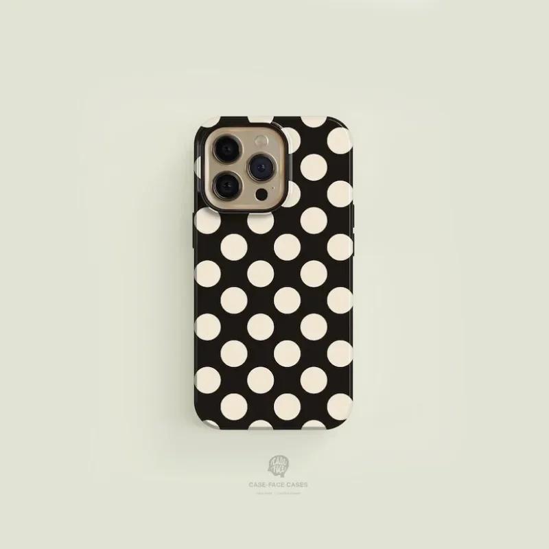 

luxury Clmj Polka-dotted Black with Phone Case for iPhone 16 15 14 13 12 11 Pro Max Plus Magnetic Double-layer Back Cover iPhone 11