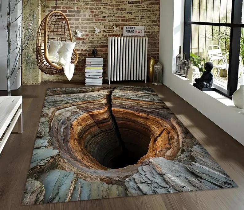 3D Vortex Rug Optical Illusion Holographic Floor Art Living Room Bedroom Living Room Retro Home Decoration Carpet
