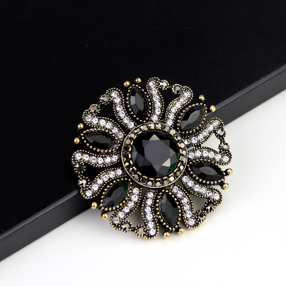 Broche Vintage En Résine Avec Buste De Femme Et Cristaux, Noir Et Beige - Début 1900, Bon état