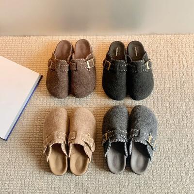 Warm Button-down Thick-soled Versatile Half-drag Women's Shoes