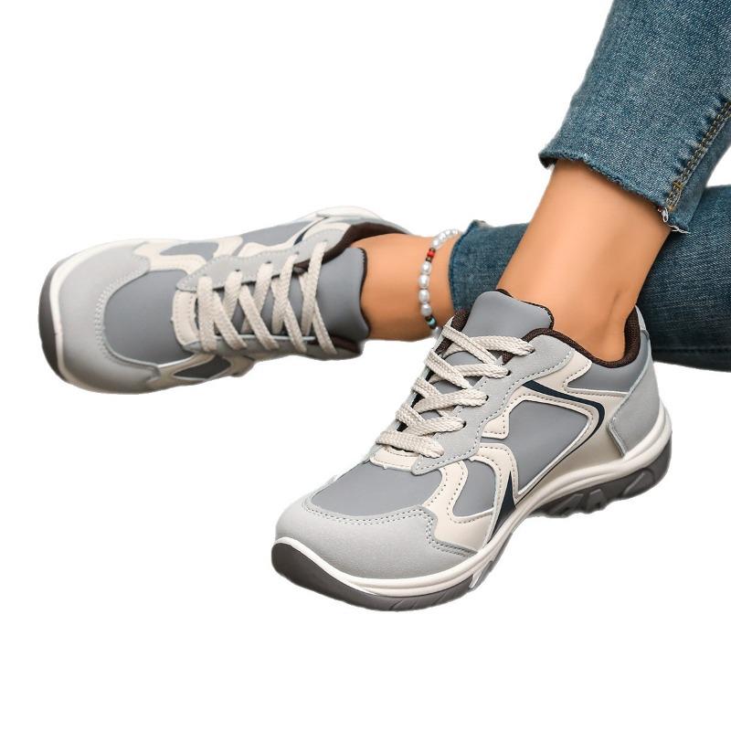 Damen Überweite Colorblock Chunky Sneaker - Retro Koreanischer Stil Schnür-Laufschuhe, Atmungsaktive Plateau-Freizeitschuhe für den Frühling