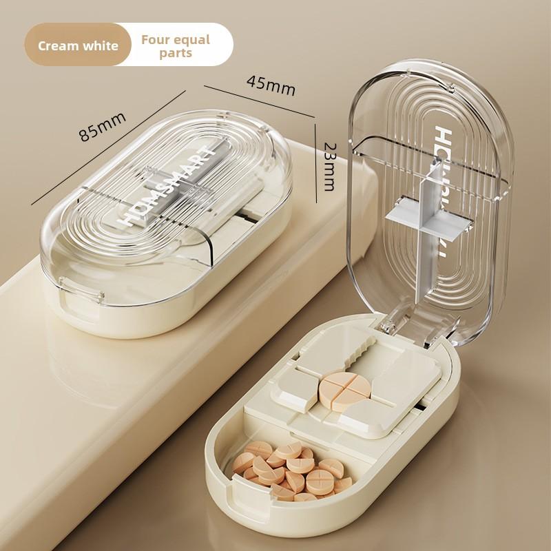 Portable Mini Pill Cutter and Splitter 1/2 1/4 Tablet Cutting Storage Compartment for Vitamin Medication Organizer Pill Box