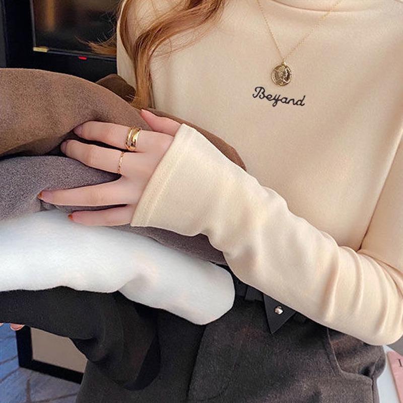 

Немецкая бархатная водолазка для женщин, осенне-зимняя, бархатная, облегающая и тонкая внутренняя кофта, рубашка с длинным рукавом 3XL абрикосовый