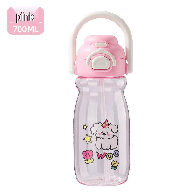 Portable Children s Double Drink Plastic Water Cup with Straw 700ml розовый
