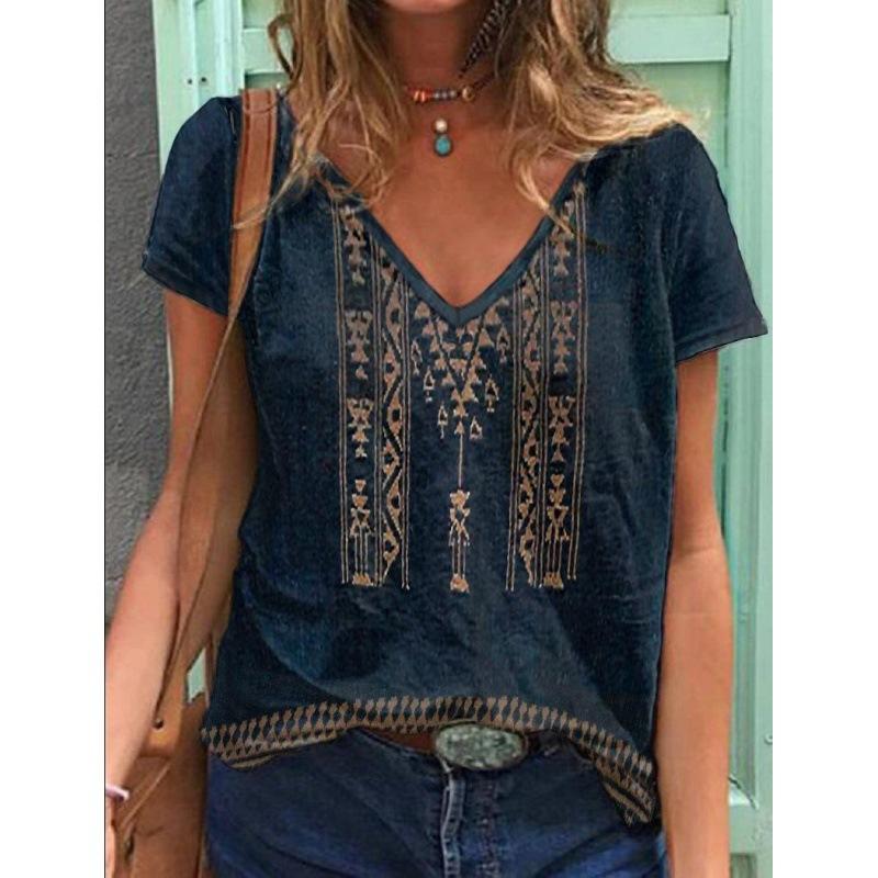 3D Digital Printing V-Neck Casual Short-Sleeved Women'S T-Shirt Women'S Imitation Cotton