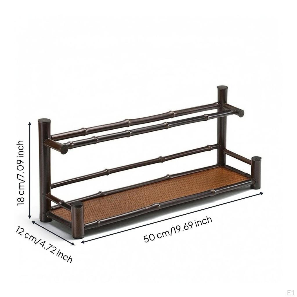 Tea Ware Rack Bamboo Accessory with Woven Tray Tabletop Cup Holder for Hosts, Kitchen