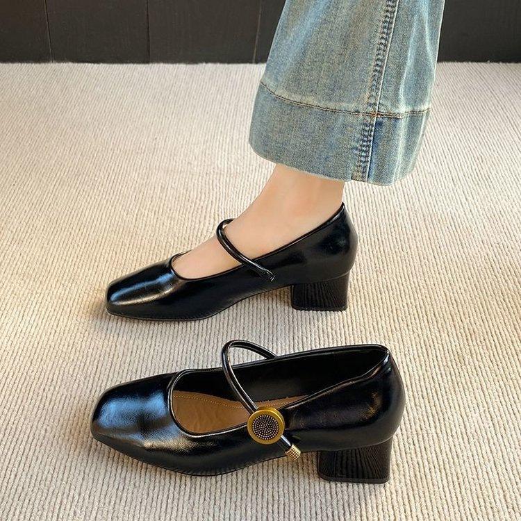 Niche belt buckle square head Mary Jane shoes spring new French retro single shoes high heels