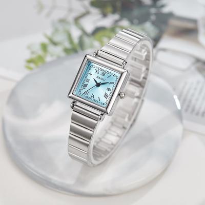 Quadratische mittelalterliche Damenuhr, kleine quadratische Uhr mit Stahlband, kompakte Damenuhr