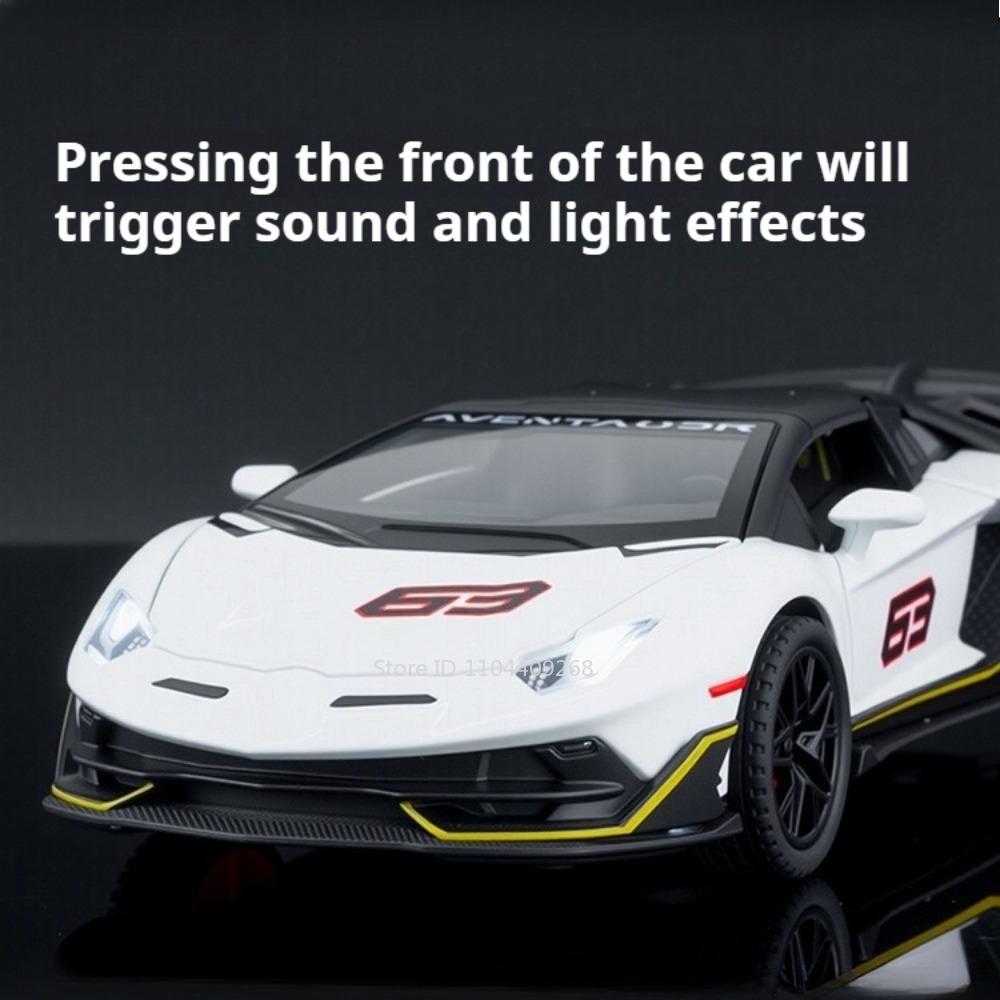 1:32 Scale SVJ63 V12GT Sports Car Model Toy Metal Diecast Music Light Pull Back Miniature Vehicle Models Kids Desktop Ornaments