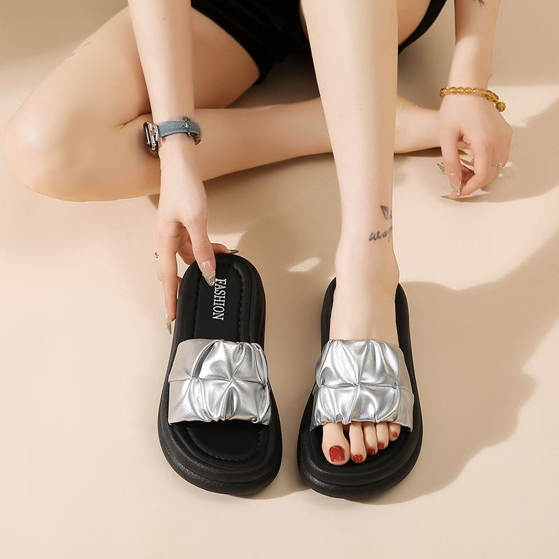 Platform Slippers Female Summer Outer Wear Fairy New Fashion Casual Niche Beach Silver One-word Slippers Female