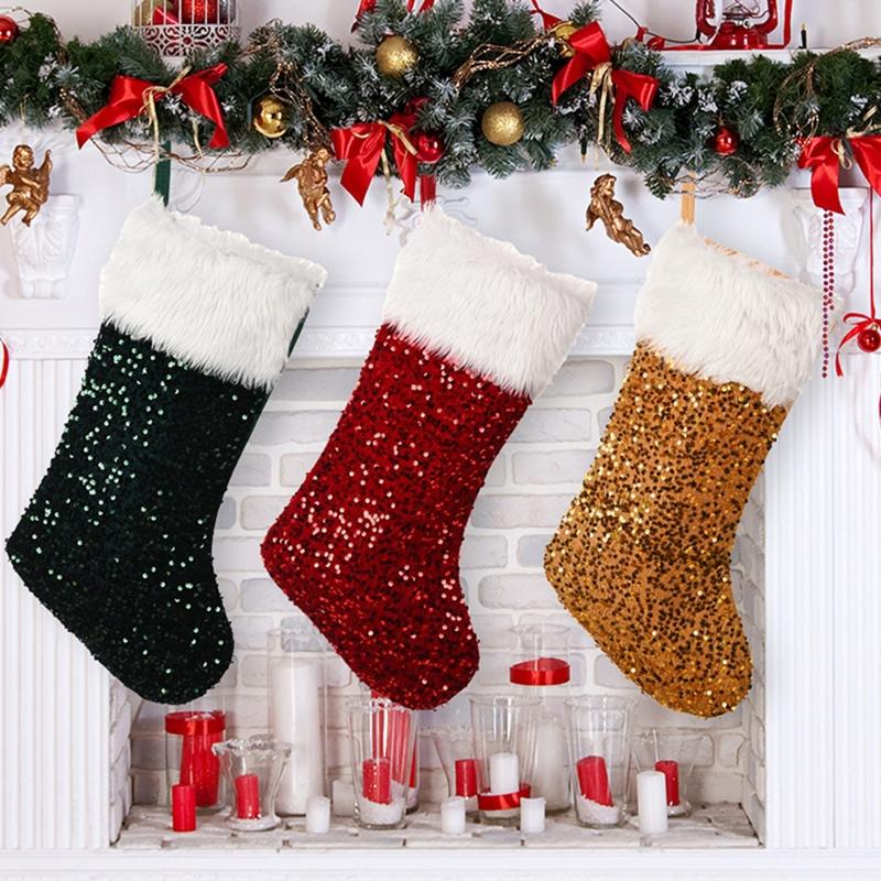 Sparkling Sequin Xmas Sock Sack Gift Bag for Tree Decoration Christmas Ornament