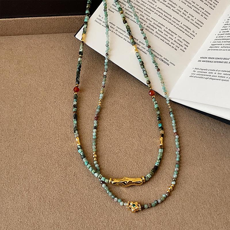 Minar Bohemia Colore Verde Pietra Naturale Cubi Perline Fiore Perline Collana per Donne 14K Placcato Oro Vero Catena in Rame Choker