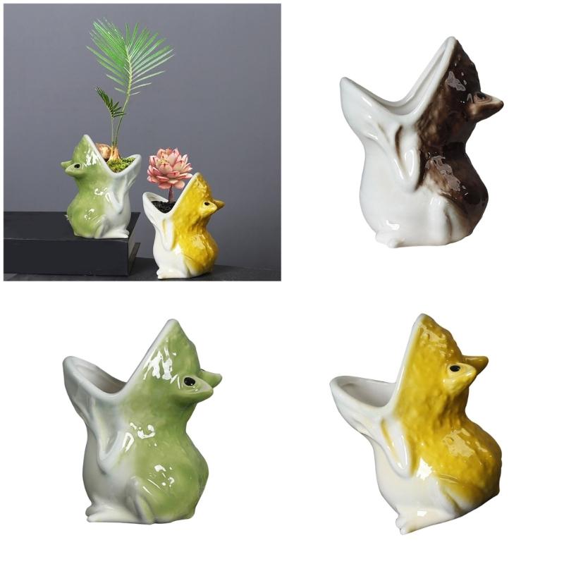 Creative Frogs Face Ceramic Flower-pot For Small Desktop Shelf Decoration Indoor Gardening