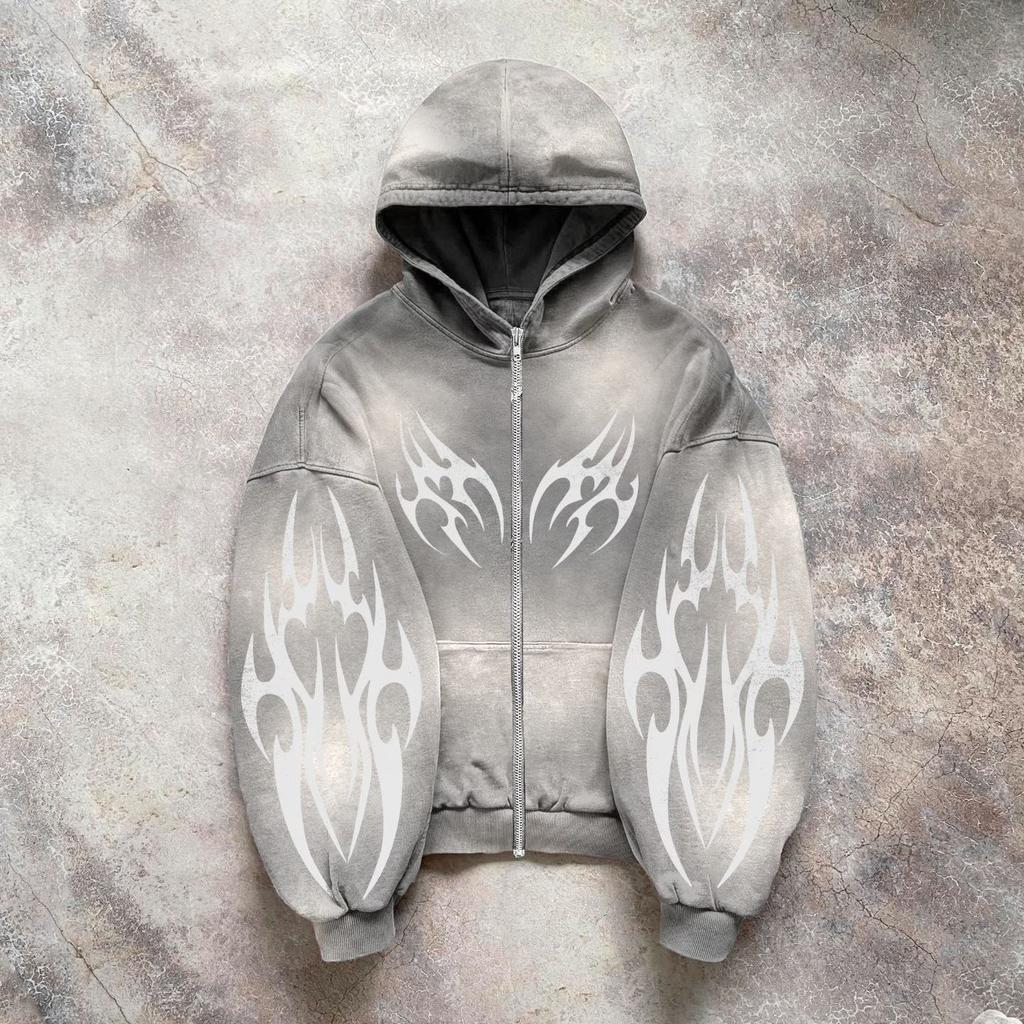 Heavy Washed Man Hoodie Sweatshirt Y2k Gothic Clothes Retro Streetwear Pattern Women Pullover Casual Fashion for Men Harajuku