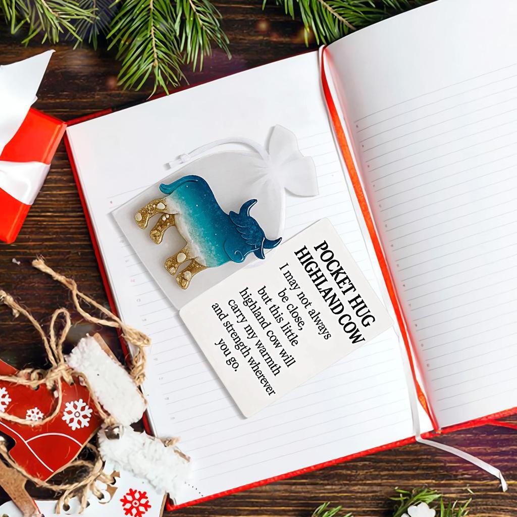 Highland Cow Decor Miniature Highland Cow with Positive Card Resin Uplifting Animal Keepsake for Desk Display Classroom