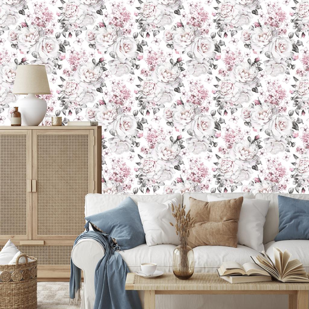 Wallpaper Roses peonies plants for living room and bedroom 50x1000