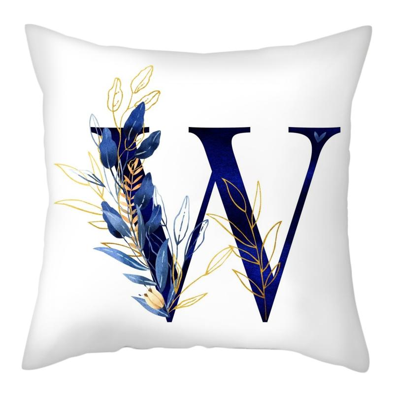 45x45cm Creative Floral Surround Design 26 Letters Blue Pillowcase Wedding Party Home Decor Sofa Office Seat Cushion Cover