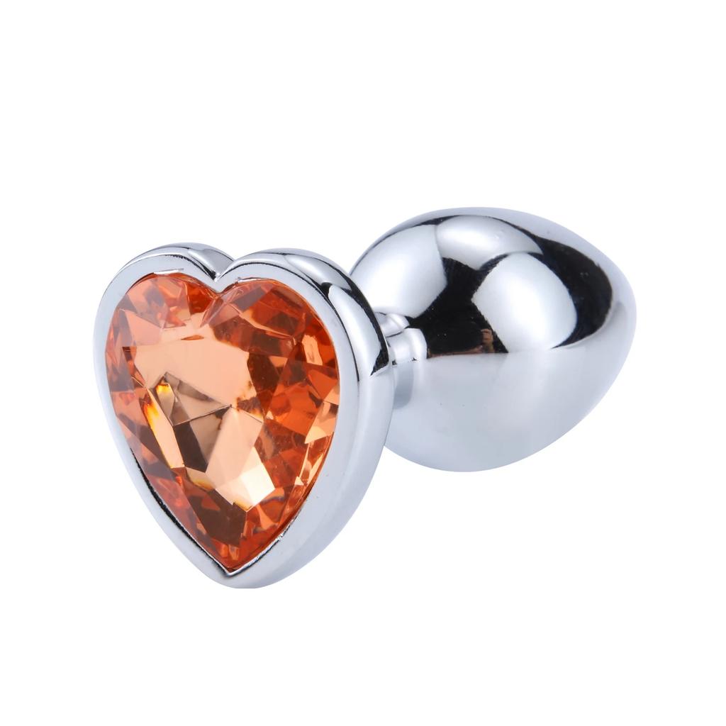 3Sizes Stainless Steel Anal Plug Heart Shape Gem Base Beginner To Expert Metal Butt Plug Prostate Massager Sex Toy For Man Women
