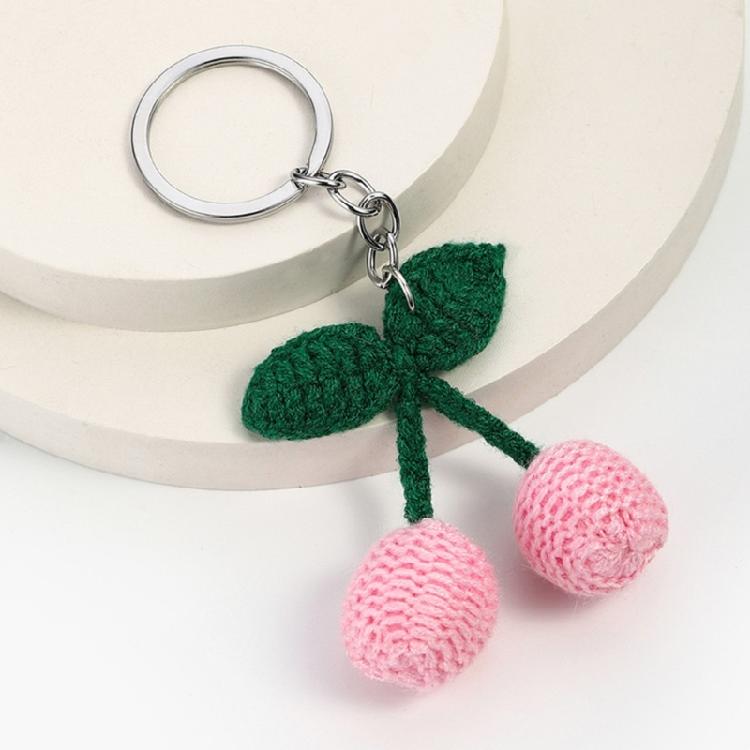 Unique Cherry Charm Pendant Sturdy Yarn Ornament Handmade Knitted Designs Accessory for Keychains and Personalize Gifts