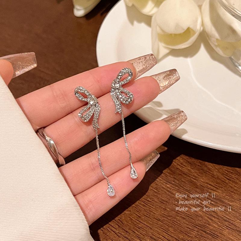 Elegant Bow-Knot Tassel Alloy Earrings for Women's 2025 Spring/Summer