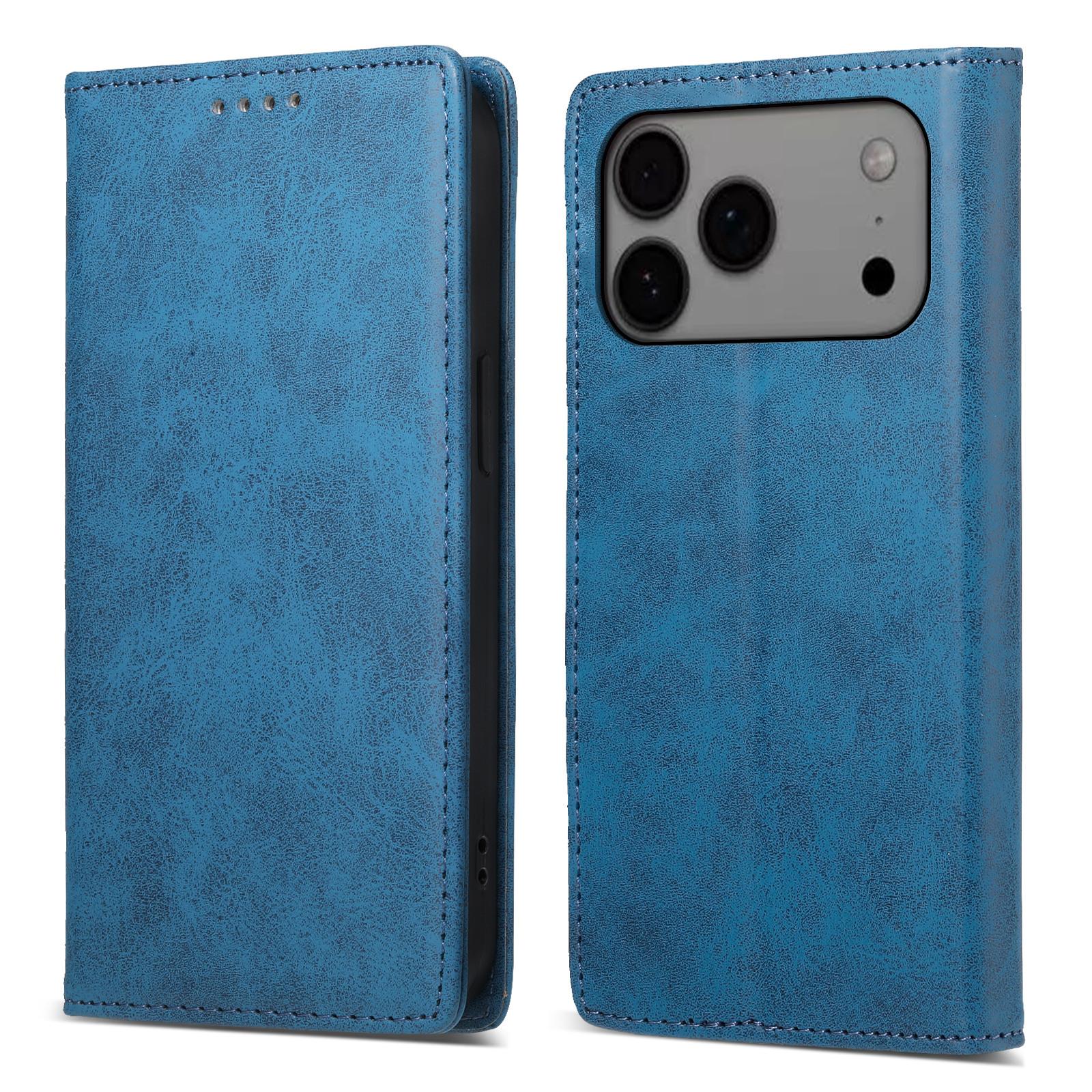 

For iPhone 17 Pro Max Wallet Case RFID Blocking PU Leather Phone Cover Blue