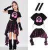 Jazz Children Dance Costume Streetwear T-shirt Plaid Skirt Set Fashion Y2k Outfits Suit  Stage