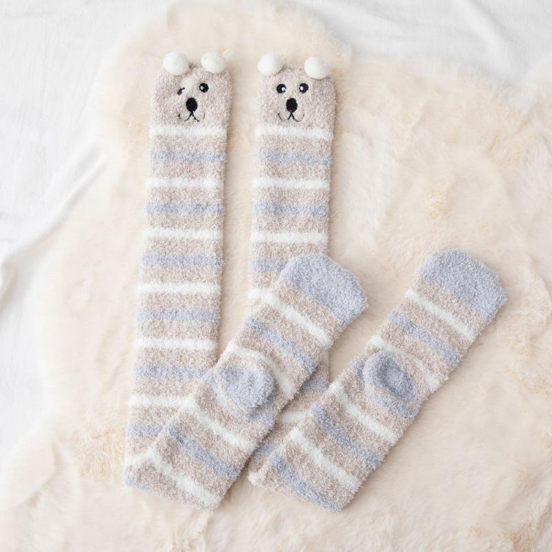 Japanese Cute High Knee Socks Children Coral Fleece Autumn And Winter Thickened Ins Home Confinement Socks Sleep Stockings