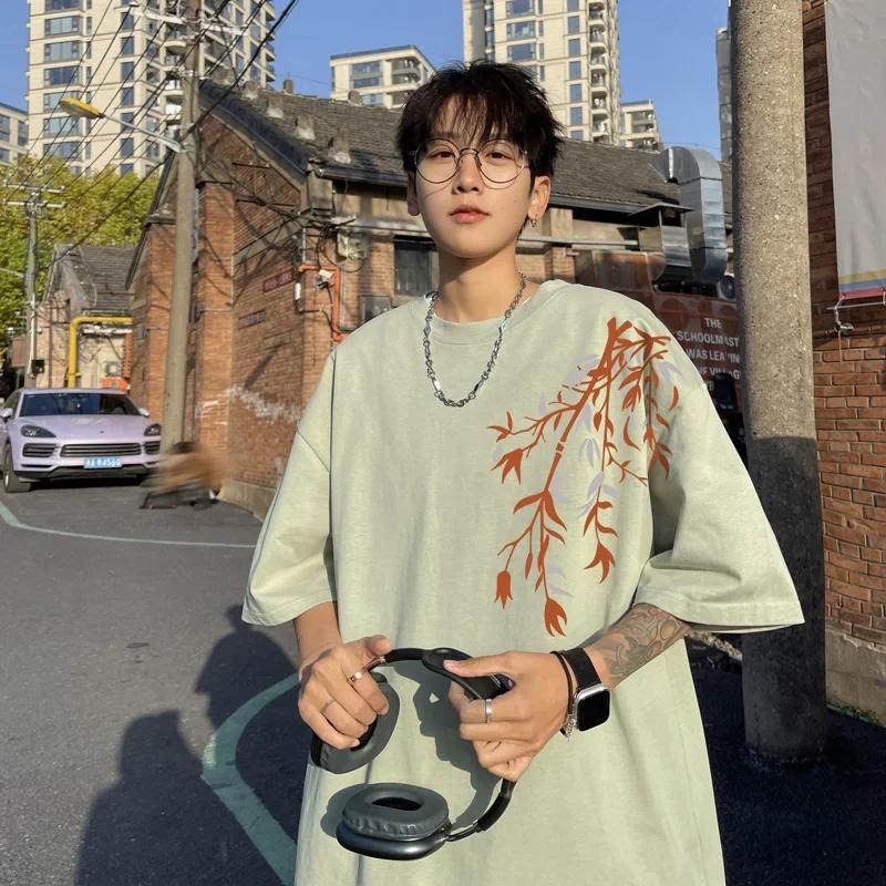 

Мужские футболки оверсайз Мужская хлопковая футболка белая 5XL Повседневная летняя одежда Модные футболки с принтом бамбука для мужчин Одежда 3XL