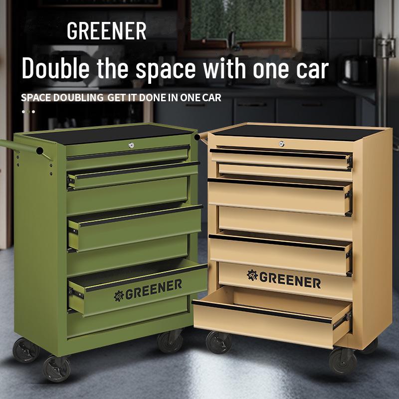Green Forest Multifunctional Tool Cart with Drawers – Mobile Heavy-Duty Metal Workbench for Auto Repair and Workshop