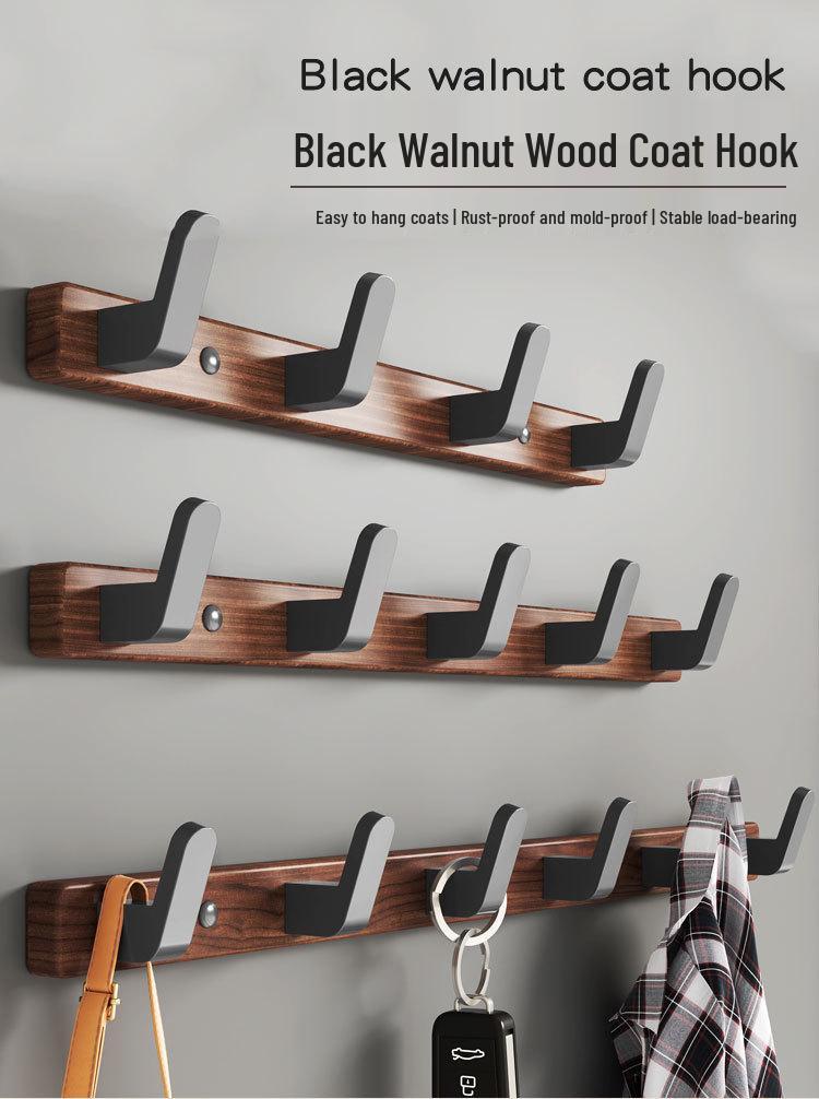 No-Drill Back-of-Door Black Walnut Wood Clothes Hanger Hook