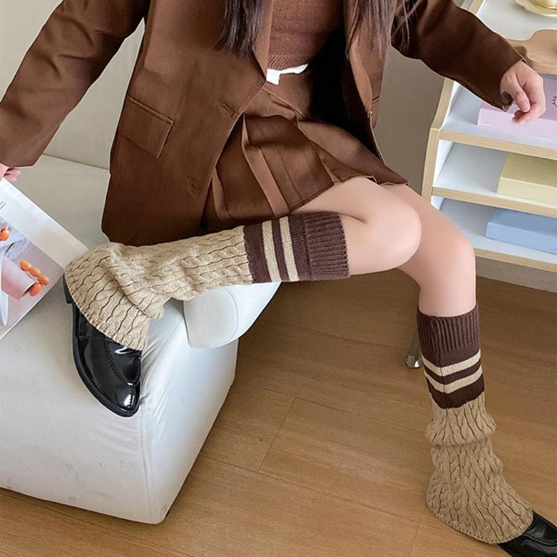 Two Side Wear Heart Flower Pattern Leg Sleeves for Women Aesthetic Knitted Flared Leg Warmers Baggy Footless Long Socks