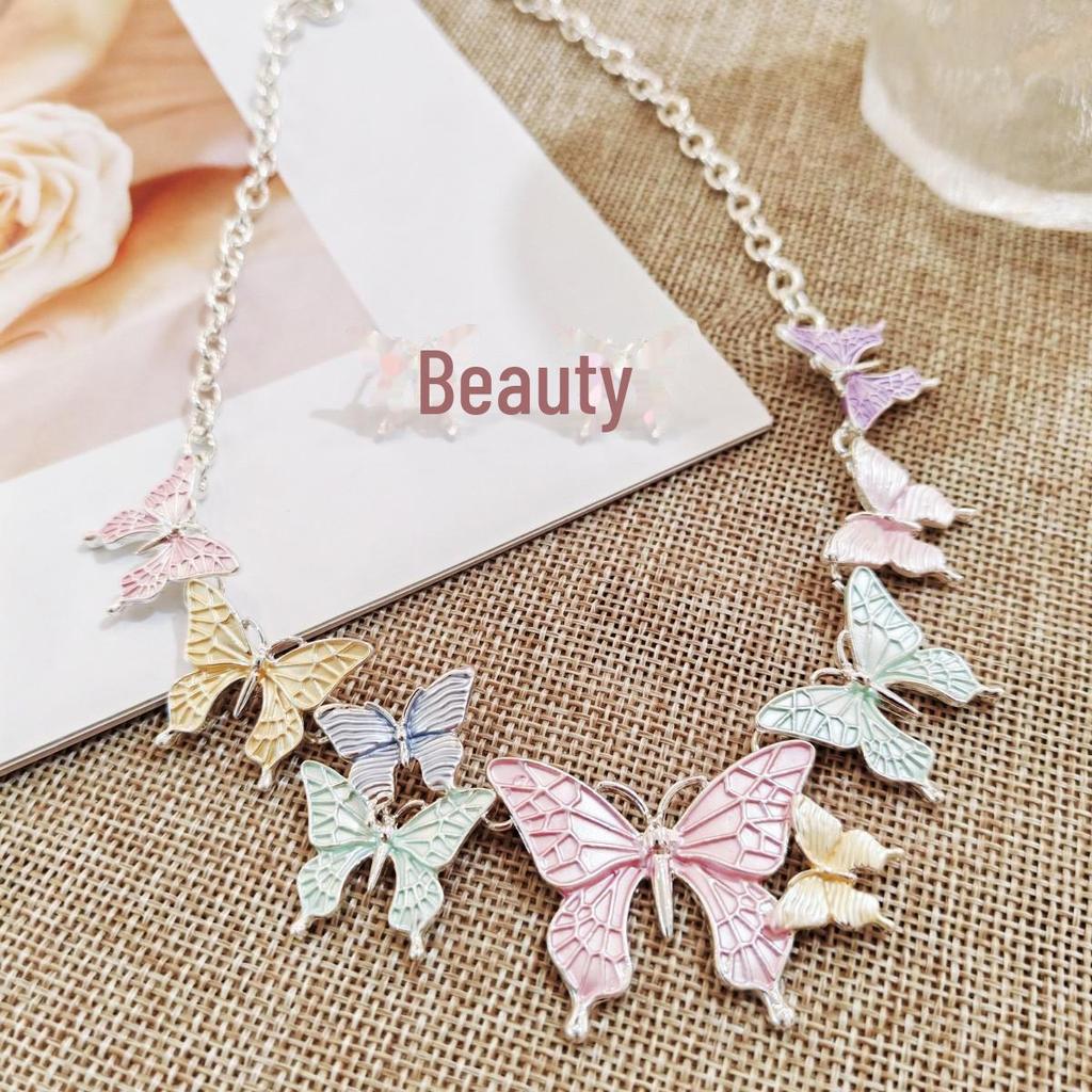 Colorful Butterfly Necklace & Earring Set for Women - Retro Style, Perfect for Holidays & Trendy Accessories