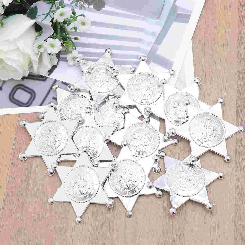 12pcs Plastic Deputy Sheriff Hexagonal Star Badges Personalized Officer Name Tags Brooch for Law Enforcement Officer Costume