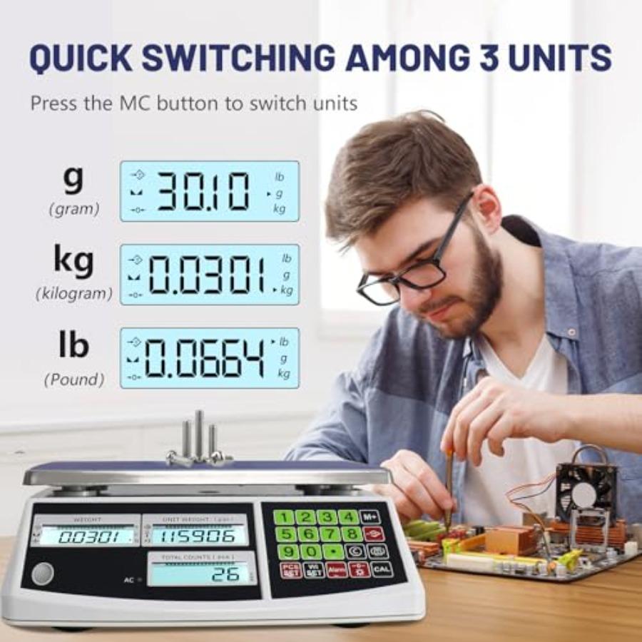 Industrial Counting Scale 30kg/66lb 0.1g g/kg/lb Coin Scale Precision Electronic Gram Scale for Parts and Coins Digital Invento