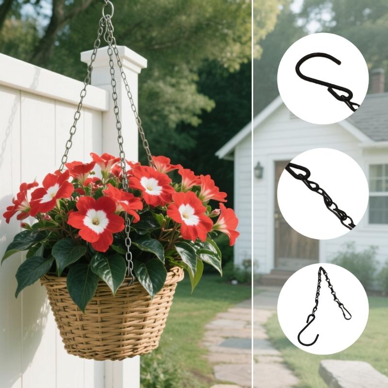 6Pcs Plant Hanger Hook Double Hook Hanging Chain Adjustable Length Ceiling Hook for Flower Pot Basket Bird Feeders