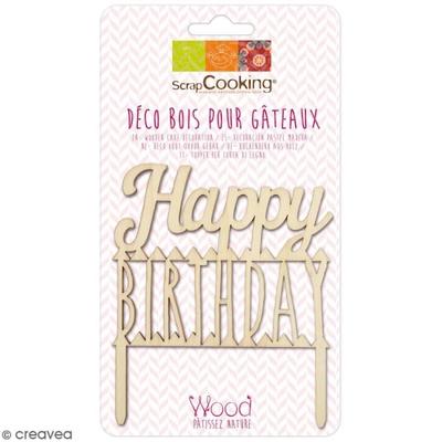 Wooden Cake Topper - Happy Birthday - 12 X 10 Cm