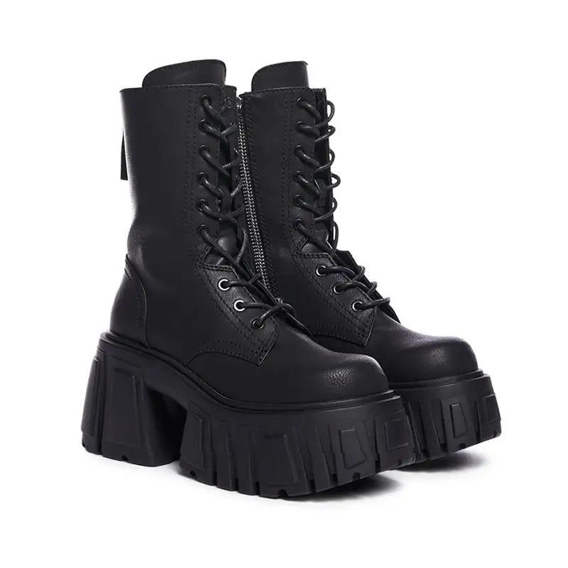 10cm klobige Stiefel Neue Damen Super Hohe Schuhe Damen Dicksohlige Britischer Stil Punk Mode Plateau Stiefel Klobige Motorradstiefel