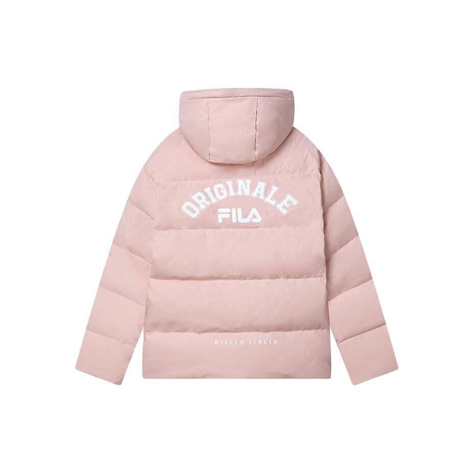 Fila Fleece Letter Zipper Hooded Down Jacket Unisex Outerwear Clay-Pink F11U349901F-PK