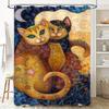 Colorful Night Cat Shower Curtain Home Decor for Bathroom Modern Artistic Print Fabric Water Repellent Liner Set Size 72x84inch