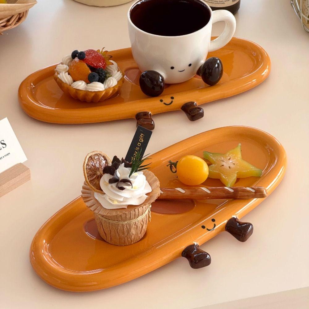 Hand Painted Cake Tray 3D Baguette Snack Plate Unique Breakfast Plate  Home