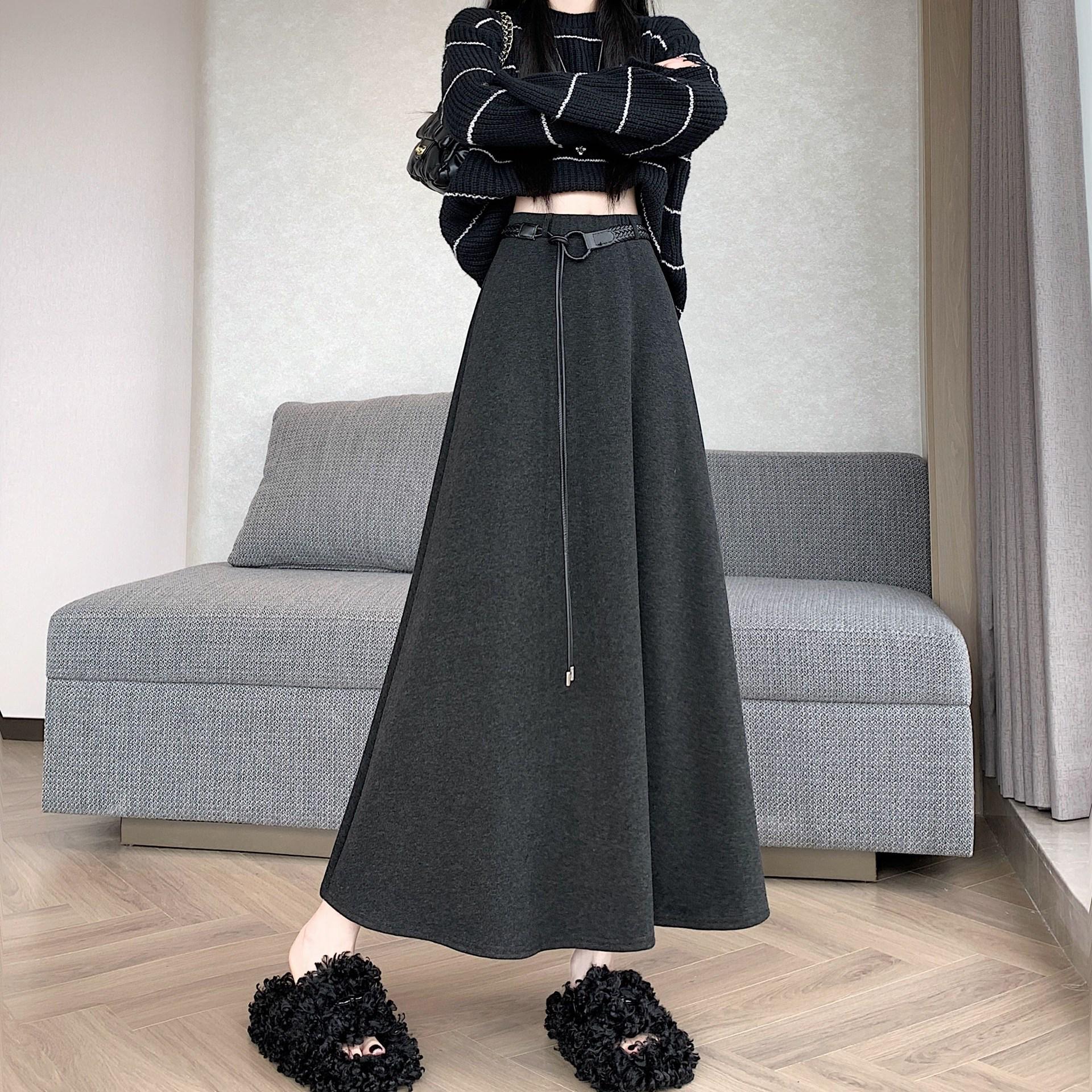

Thickened Velvet A-line Midi Skirt for Women - Autumn Winter 2025, Slimming Casual Drape Style S for 70-95 lbs серый