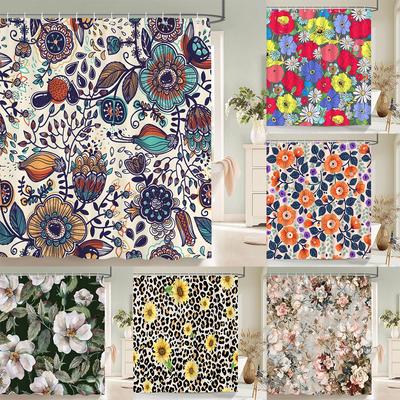 Flowers Bathroom Curtain With Hooks 3d Shower Curtains Waterproof Print 180x240cm Polyester Cloth Bath Home Decoration Screen