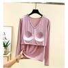 With Chest Pad Modal Long Sleeves Shirt Women Autumn Loose V-neck All-Match Casual Bottoming Shirt Thin Plus Size Top