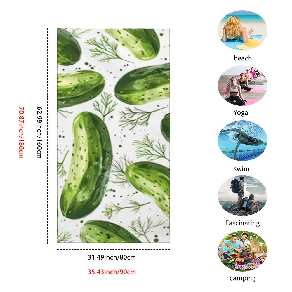 Cucumber Print Beach Towel Fresh Vegetable Design Funny Food Theme Quick Dry Soft Microfiber Bath Towel For Food Lovers